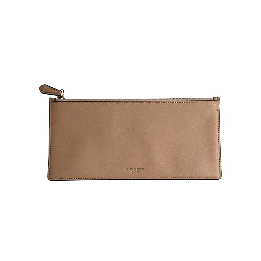 Coach Sleek Light Beige Leather Skinny Cash Wallet Clutch Pouch Insert Bag